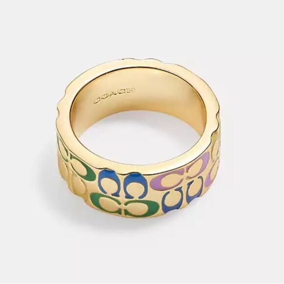 Coach Quilted Signature C Logo Enamel Ring in Multicolor Gold - Picture 1 of 10